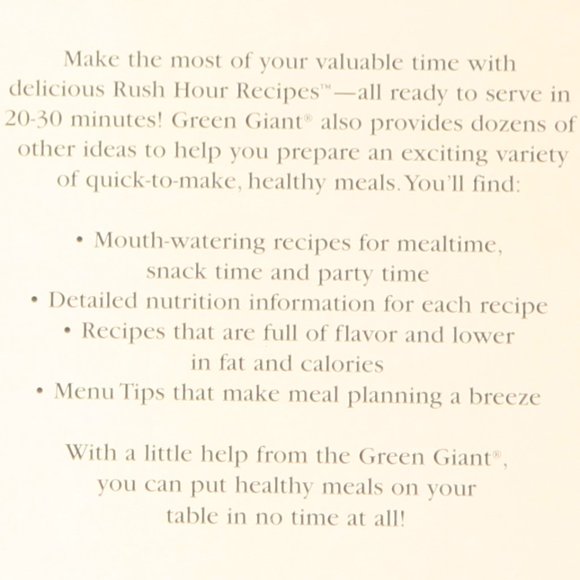 Green Giant Recipe Hardcover Book: Rush Hour Recipes & Quick Dinner Ideas-Foody - Picture 2 of 3